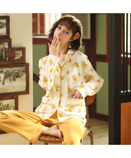 Long sleeve women's Nightgown sweet combed cotton pajamas sets