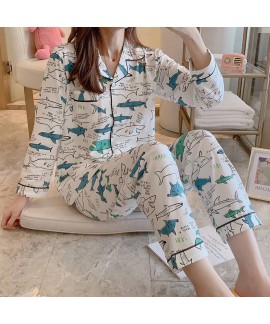 Long sleeve women's pure cotton pajamas for spring...