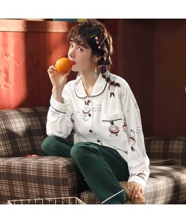 Combed cotton women's pajamas sweet cardigan Pajama sets for autumn and winter 