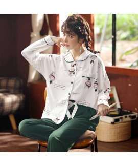 Combed cotton women's pajamas sweet cardigan Pajam...