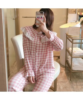 Autumn and winter new long sleeve pajamas women's cardigan Lapel comfortable casual Nightgown