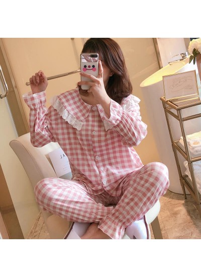 Autumn and winter new long sleeve pajamas women's cardigan Lapel comfortable casual Nightgown