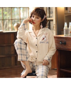 combed cotton trousers sweet pajamas women's cardigan long sleeve women's two piece set