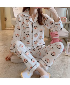 long sleeve cotton pajamas women's cartoon sleepwear set cute two piece pajama sets