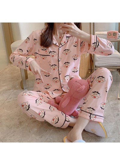 long sleeve cotton pajamas women's cartoon sleepwear set cute two piece pajama sets