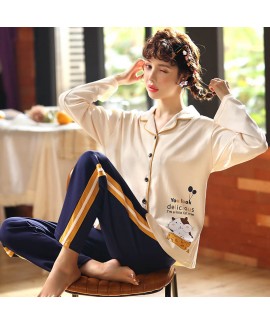 Leisure combed cotton long sleeve cardigan Pajama set sweet women's sleepwear