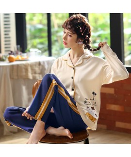 Leisure combed cotton long sleeve cardigan Pajama set sweet women's sleepwear