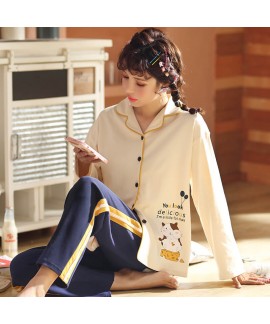 Leisure combed cotton long sleeve cardigan Pajama set sweet women's sleepwear