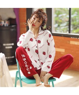 Combed cotton women's sleepwear set comfortable home pajamas in autumn and winter
