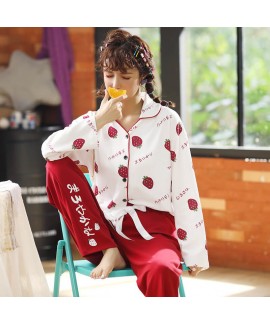 Combed cotton women's sleepwear set comfortable home pajamas in autumn and winter