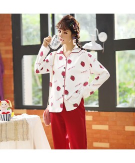 Combed cotton women's sleepwear set comfortable home pajamas in autumn and winter
