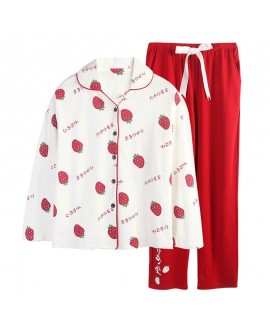 Combed cotton women's sleepwear set comfortable home pajamas in autumn and winter