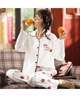 Cotton printed pajamas women's cardigan long sleeves casual sleepwear