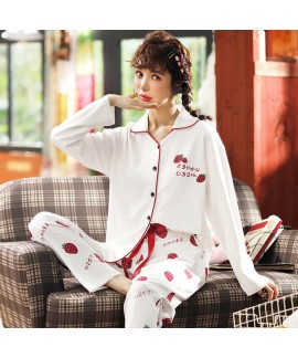 Cotton printed pajamas women's cardigan long sleeves casual sleepwear