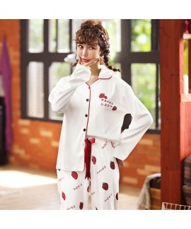 Cotton printed pajamas women's cardigan long sleeves casual sleepwear