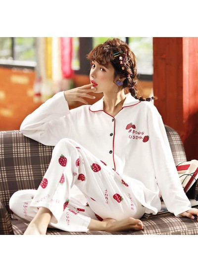 Cotton printed pajamas women's cardigan long sleeves casual sleepwear