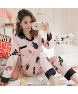 Long sleeve pajamas women ice silk lovely sweet large loose home sleepwear