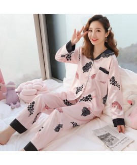 Long sleeve pajamas women ice silk lovely sweet large loose home sleepwear