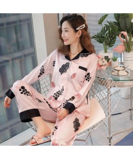 Long sleeve pajamas women ice silk lovely sweet la...