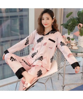 Long sleeve pajamas women ice silk lovely sweet large loose home sleepwear