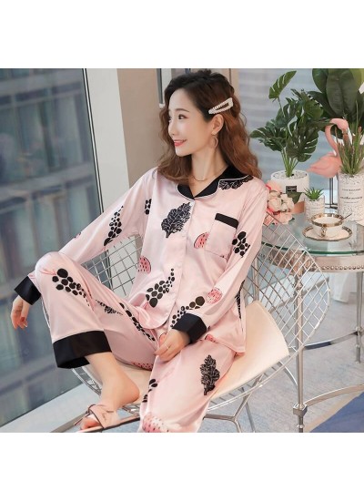 Long sleeve pajamas women ice silk lovely sweet large loose home sleepwear