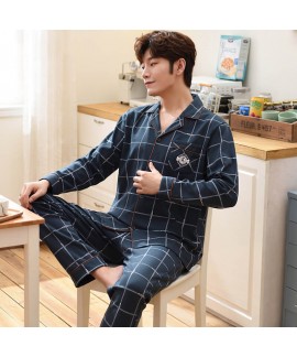 casual loose large size Mens pajamas cotton autumn middle-aged dad sleepwear