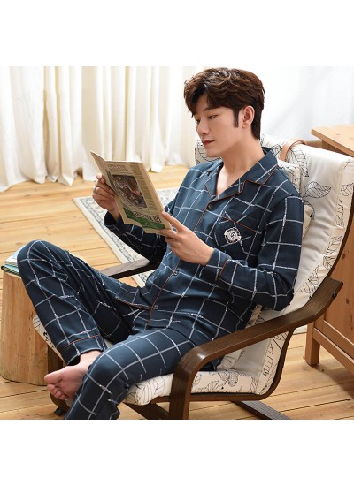 casual loose large size Mens pajamas cotton autumn middle-aged dad sleepwear