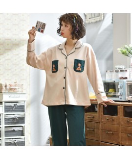 Winter new long sleeved women's pajamas cotton cardigan sleepwear set