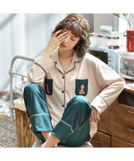 Winter new long sleeved women's pajamas cotton cardigan sleepwear set