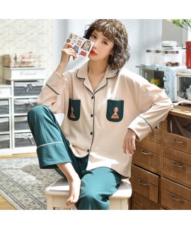 Winter new long sleeved women's pajamas cotton car...