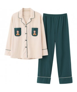 Winter new long sleeved women's pajamas cotton cardigan sleepwear set