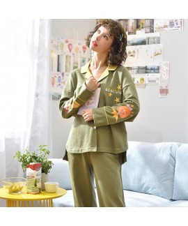 winter V-neck women's pajamas set new pure cotton long sleeve fashion sleepwear