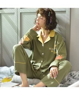 winter V-neck women's pajamas set new pure cotton long sleeve fashion sleepwear