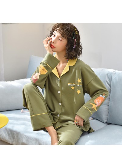 winter V-neck women's pajamas set new pure cotton long sleeve fashion sleepwear