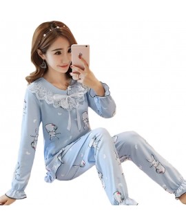 Spring and autumn long sleeve Pajama women's milk silk lace lovely princess wind home clothes