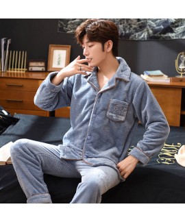 Mens pajamas long sleeve winter Plush warm young Mens sleepwear