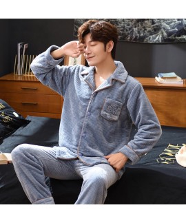 Mens pajamas long sleeve winter Plush warm young Mens sleepwear