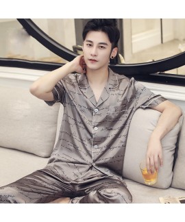 Long sleeve simulation silk youth sleepwear summer ice silk thin pajama sets