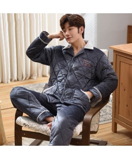 Mens three-layer sleepwear two pieces set thick co...
