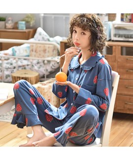 Knitted cotton women's Lapel Pajama set