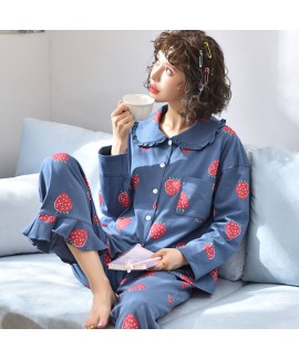 Knitted cotton women's Lapel Pajama set