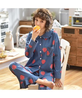 Knitted cotton women's Lapel Pajama set