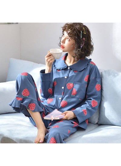 Knitted cotton women's Lapel Pajama set