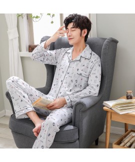 mens cardigan long sleeve Nightgown printed cotton...