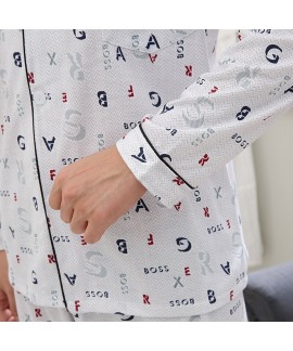 mens cardigan long sleeve Nightgown printed cotton pajamas for men