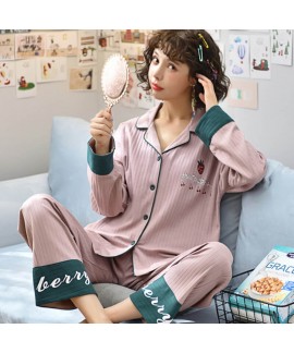 Winter new style long sleeve lapel pocket strip simple creative women's sleepwear