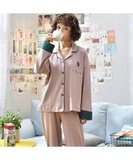 Winter new style long sleeve lapel pocket strip simple creative women's sleepwear