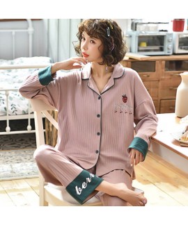 Winter new style long sleeve lapel pocket strip simple creative women's sleepwear