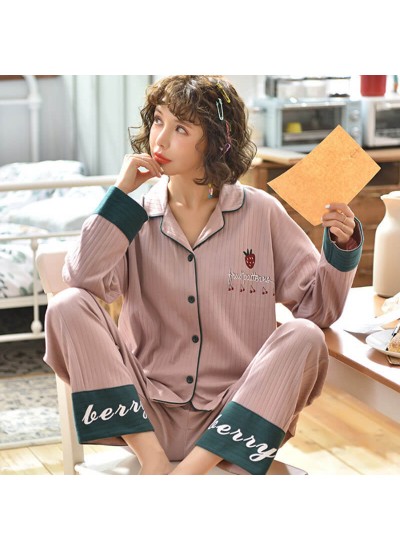 Winter new style long sleeve lapel pocket strip simple creative women's sleepwear