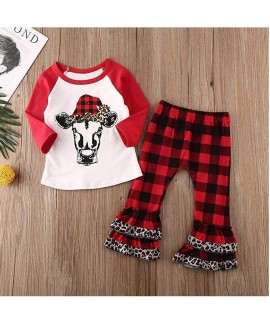 New Christmas plaid print Merry Christmas girls' leopard print children set